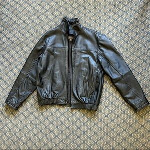 vintage black leather bomber jacket